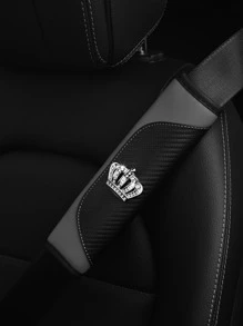 MEIKAXIU 1 miếng đệm vai trang trí dây an toàn ô tô bằng da PU đính đá lấp lánh Crown Bling Bling - Xám - Xem 1