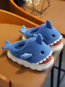 Niños Zapatillas de peluche con diseño de tiburón de peluche - Azul - Ver 1