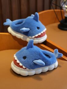 Niños Zapatillas de peluche con diseño de tiburón de peluche - Azul - Ver 2