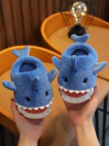 Niños Zapatillas de peluche con diseño de tiburón de peluche - Azul - Ver 3