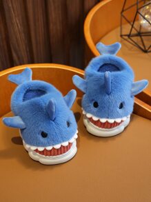 Niños Zapatillas de peluche con diseño de tiburón de peluche - Azul - Ver 4