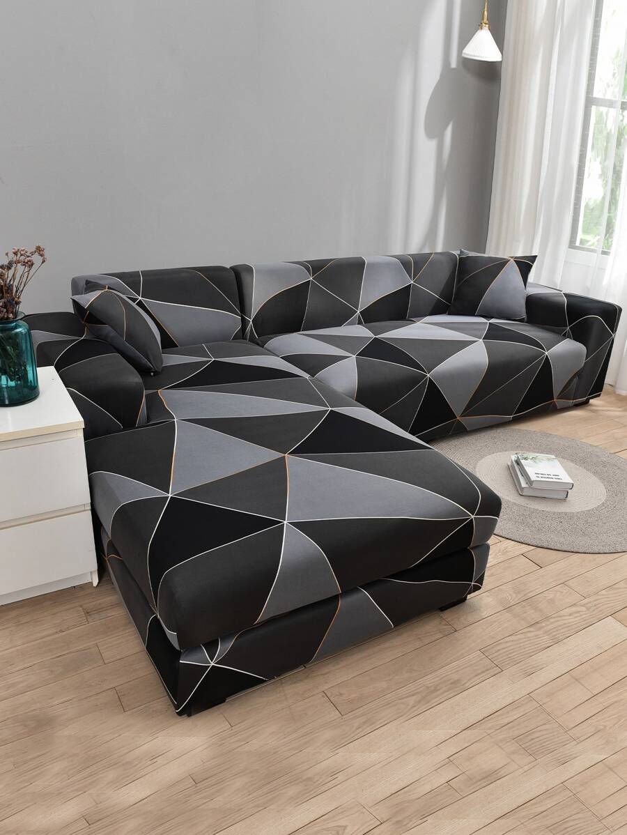 1 Vỏ bọc ghế sofa lụa sữa in họa tiết + 1 Vỏ gối 42*42cm, Vỏ bọc ghế sofa phong cách đồng quê Mỹ tối giản in họa tiết hình học, Vỏ bọc bảo vệ ghế sofa bằng vải thun Spandex co giãn cho ghế sofa dài hình chữ L, 1/2/3/4 chỗ ngồi - Nhiều màu - Xem 1