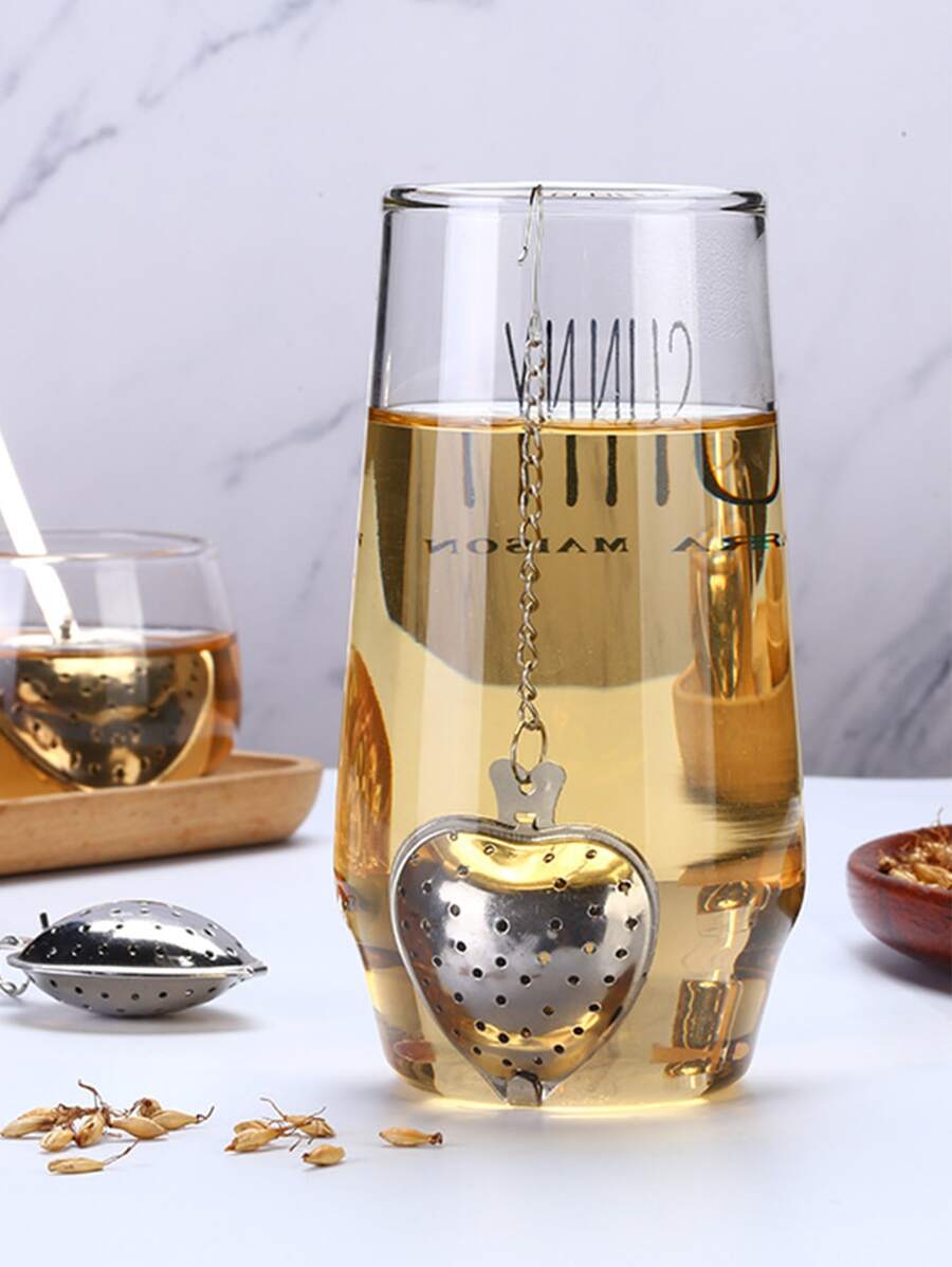 1 pieza Filtro de té creativo de acero inoxidable en forma de corazón - Plateado - Ver 1