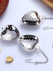 1 pieza Filtro de té creativo de acero inoxidable en forma de corazón - Plateado - Ver 2