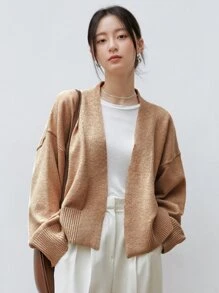 DAZY Drop Shoulder Belted Cardigan - Camel - View 5