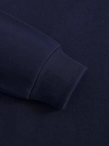 SHEIN LUNE Heart Print Thermal Lined Sweatshirt - Navy Blue - View 4