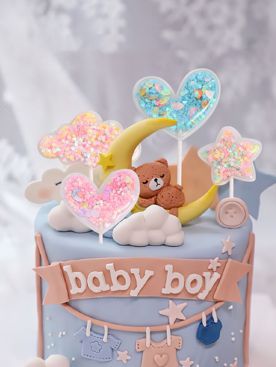 5入組心和星形蛋糕裝飾