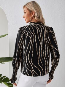 SHEIN Clasi 波卡圓點繫帶領襯衫 - 彩色 - 查看 3