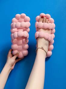 Textured Double Band Bubble Slides - Pink - View 1