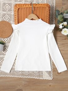 Sparklyn Tween Girl Lettuce Trim Ribbed Knit Tee - White - View 2