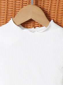 Sparklyn Tween Girl Lettuce Trim Ribbed Knit Tee - White - View 4