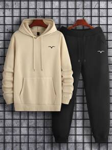 Manfinity Men Eagle Print Kangaroo Pocket Drawstring Hoodie & Sweatpants - Multicolor - View 1