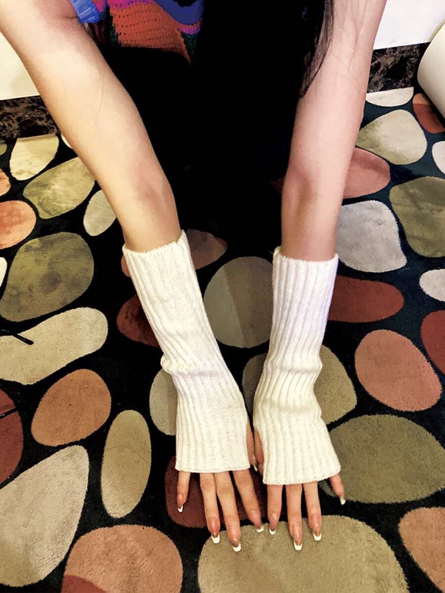 Găng tay cụt ngón đan chắc chắn - trắng - Xem 1