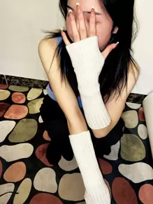Găng tay cụt ngón đan chắc chắn - trắng - Xem 2