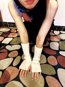 Găng tay cụt ngón đan chắc chắn - trắng - Xem 3