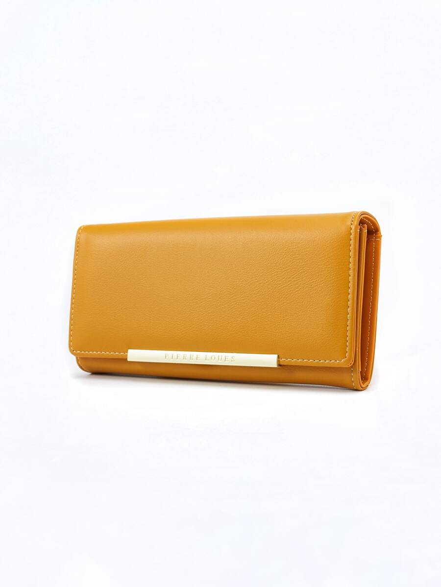 金屬裝飾折疊長款錢包 - 黃色 - 查看 1