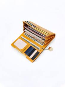 金屬裝飾折疊長款錢包 - 黃色 - 查看 2