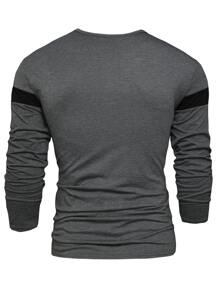 Manfinity Homme Men Contrast Panel Casual Color Block Long Sleeve Tee, For Going Out, For Husband - Grey - View 2