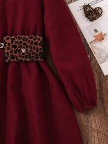 Tween Girl Lantern Sleeve Keyhole Back Belted Dress - Burgundy - View 5