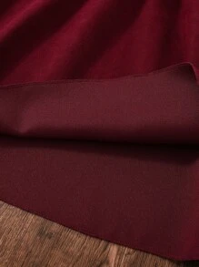 Tween Girl Lantern Sleeve Keyhole Back Belted Dress - Burgundy - View 6