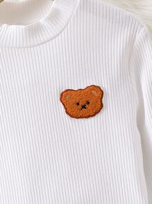 Girls Bear Patched Mock Neck Tee - White - View 4