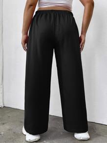 SHEIN LUNE Pantalones de pierna ancha de talle alto con fruncido - Negro - Ver 2