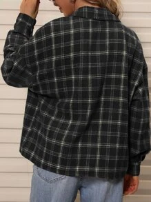 SHEIN LUNE Plaid Print Drop Shoulder Jacket Fall Cloth For Women - Black - View 2