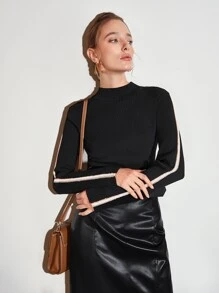 MOTF PREMIUM WOOL-MIX SIDE STRIPE JUMPER - Black - View 7