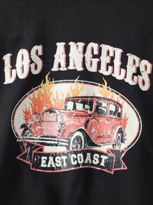 Girls Letter And Motorcycle Print Hoodie & Joggers - Black - View 3