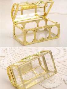 1 caja de almacenamiento de joyería de diseño Vintage, organizador de joyería de plástico transparente portátil, para el hogar - Dorado - Ver 2