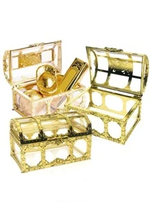 1 caja de almacenamiento de joyería de diseño Vintage, organizador de joyería de plástico transparente portátil, para el hogar - Dorado - Ver 5