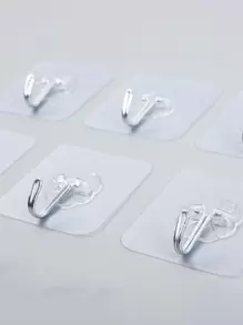 10pcs Transparent Stainless Steel Strong Self Adhesive Hooks Key Storage Hanger For Kitchen Bathroom Door Wall Multi-Function - Clear - View 1