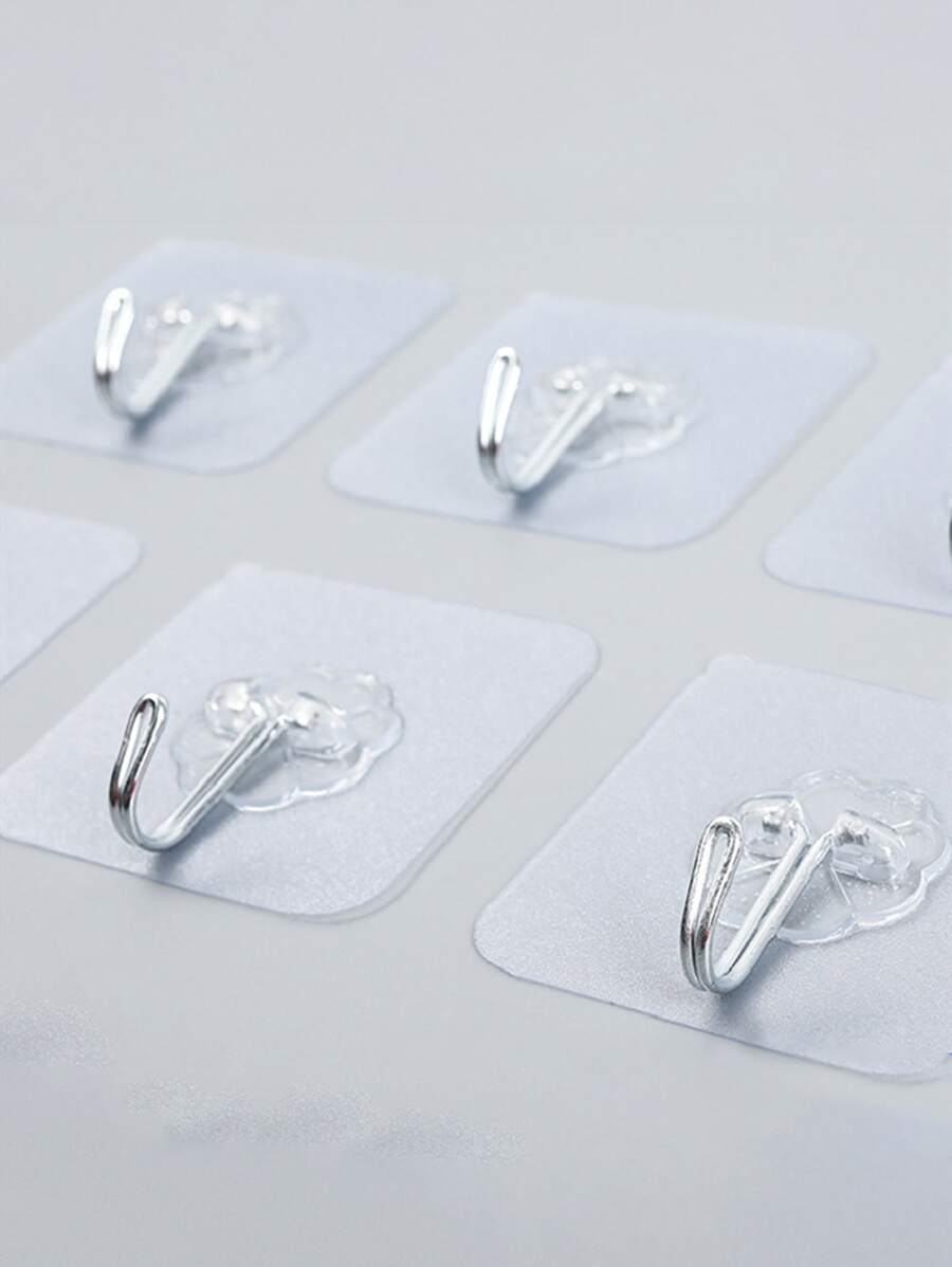 10pcs Transparent Stainless Steel Strong Self Adhesive Hooks Key Storage Hanger For Kitchen Bathroom Door Wall Multi-Function - Clear - View 1