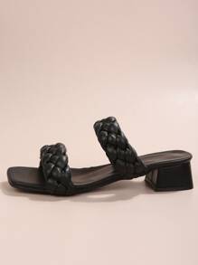 Nuevos sandalias planas con estilo fairy francés para dama en verano, sandalias slip-on que combinan bien con vestidos, con aplicaciones de rhinestones - Negro - Ver 3