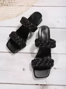 Nuevos sandalias planas con estilo fairy francés para dama en verano, sandalias slip-on que combinan bien con vestidos, con aplicaciones de rhinestones - Negro - Ver 6