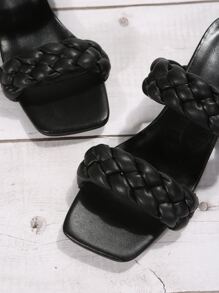 Nuevos sandalias planas con estilo fairy francés para dama en verano, sandalias slip-on que combinan bien con vestidos, con aplicaciones de rhinestones - Negro - Ver 7