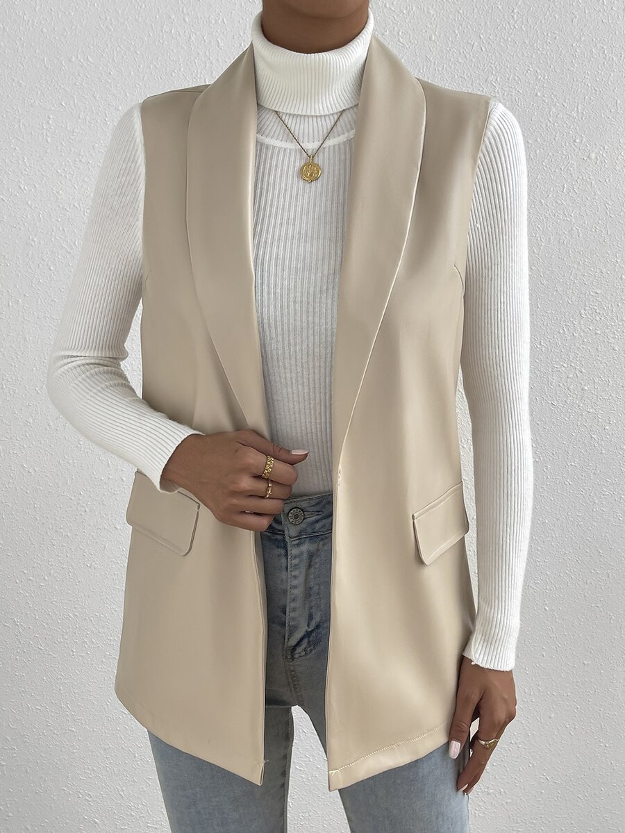 BizChic 青果領開門襟馬甲西裝外套 - 杏色 - 查看 1