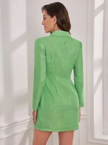 Shawl Collar Wrap Blazer Dress - Lime Green - View 2