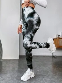 SHEIN EZwear 紮染彈性腰帶緊身打底褲