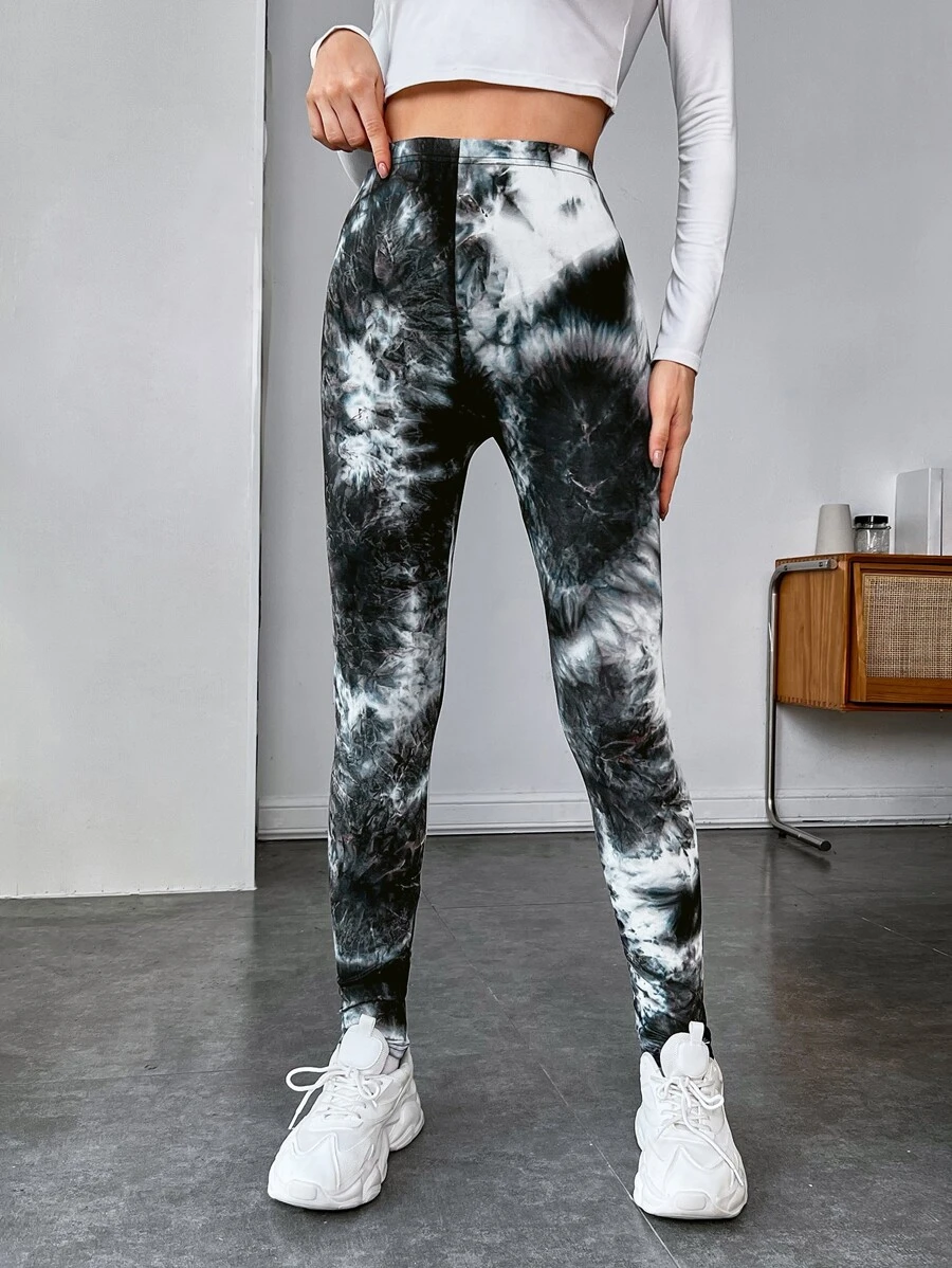 SHEIN EZwear 紮染彈性腰帶緊身打底褲