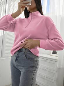 INAWLY Sudadera con cremallera media, hombros caídos, manga larga, para graduación, regreso a la escuela, graduación, maestras, sudadera de regreso a la escuela para otoño - Rosa - Ver 3