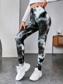 SHEIN EZwear 紮染彈性腰帶緊身打底褲