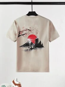 GENTILAND Men Mountain & Sun Print Tee - Apricot - View 1