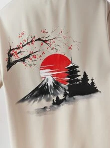 GENTILAND Men Mountain & Sun Print Tee - Apricot - View 3