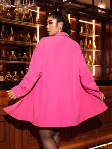 SHEIN Unity Plus Drop Shoulder Button Front Shirt Without Belt - Hot Pink - View 2