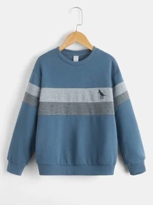 SHEIN Sportlicher Sweatshirt für Tween Jungen mit Farbblock- und Dinosaurier Muster, lässig und niedlich, geeignet für den täglichen Gebrauch im Frühling und Herbst