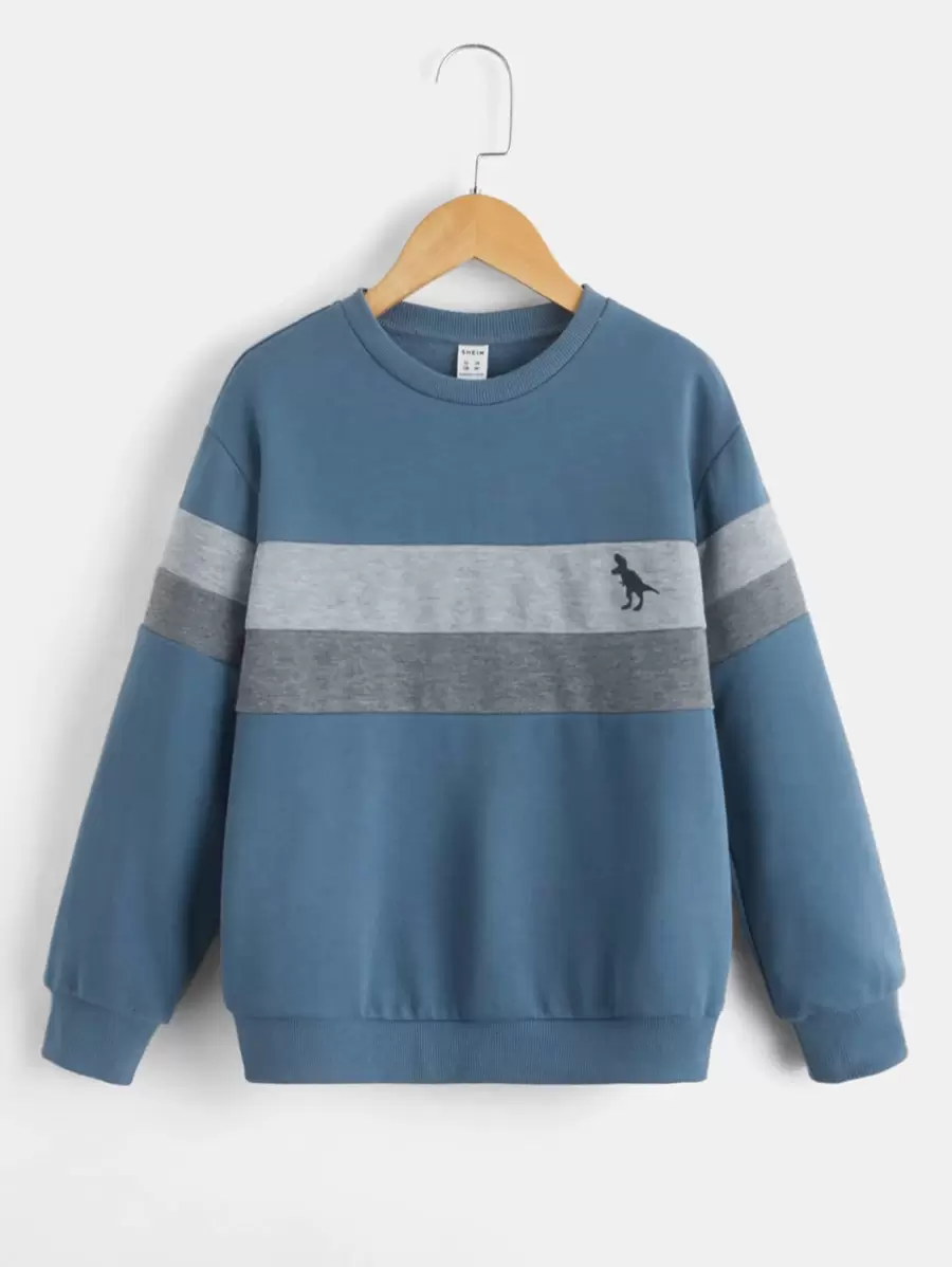 SHEIN Sportlicher Sweatshirt für Tween Jungen mit Farbblock- und Dinosaurier Muster, lässig und niedlich, geeignet für den täglichen Gebrauch im Frühling und Herbst