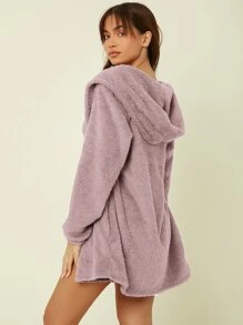 Crop Flannel Tank Top & Shorts And Hooded Robe Lounge Set - Mauve Purple - View 2