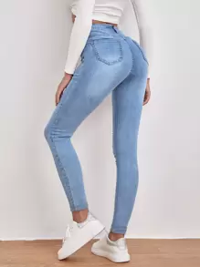 SHEIN Frenchy Jeans ajustados de talle alto con diseño roto - Lavado ligero - Ver 2