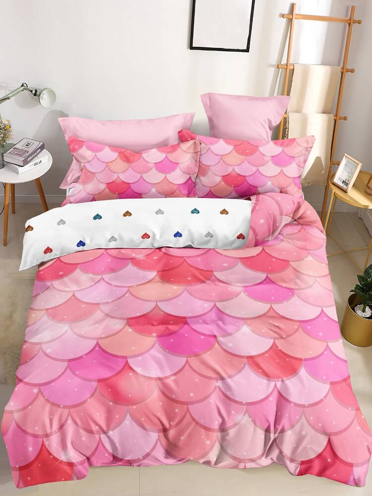 Set colcha sin relleno con patrón de escama de pescado - Multicolor - Añade 1